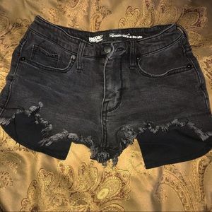 Black denim cheeky shorts